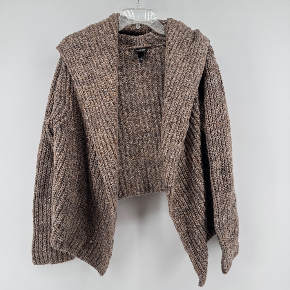 Eileen Fisher Organic Cotton Chunky Knit Open Front Cardigan Shawl Collar Medium